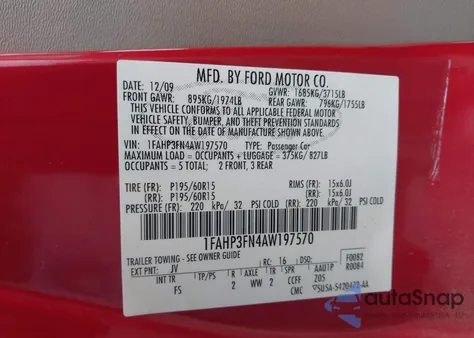 2010 Ford Focus Se из США, поврежденный, VIN 1FAHP3FN4AW197570